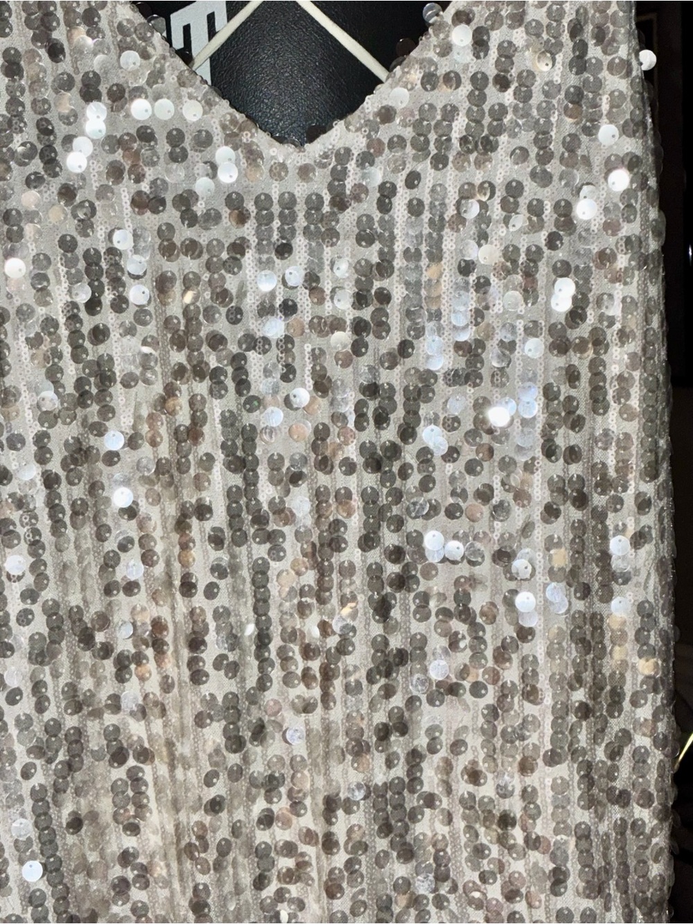 Sequin V-Neck Tank Top — Champagne Beige